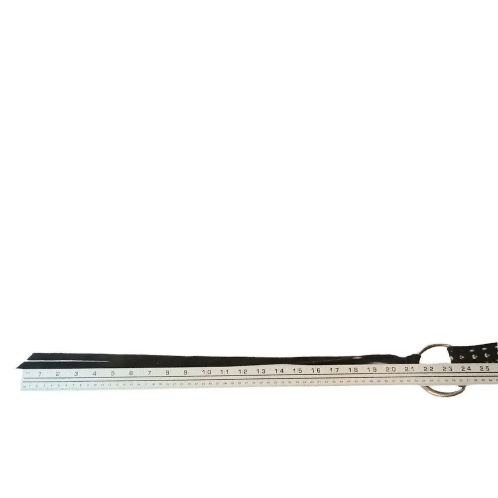 SOLD - Black Leather Belt Cutouts Silver Studs Large Silver Rings Tassles Italy - Picture 7 of 10